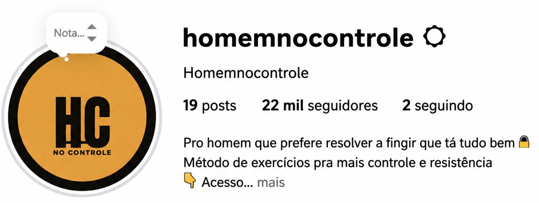Print do perfil no Instagram @homemnocontrole com 22 mil seguidores